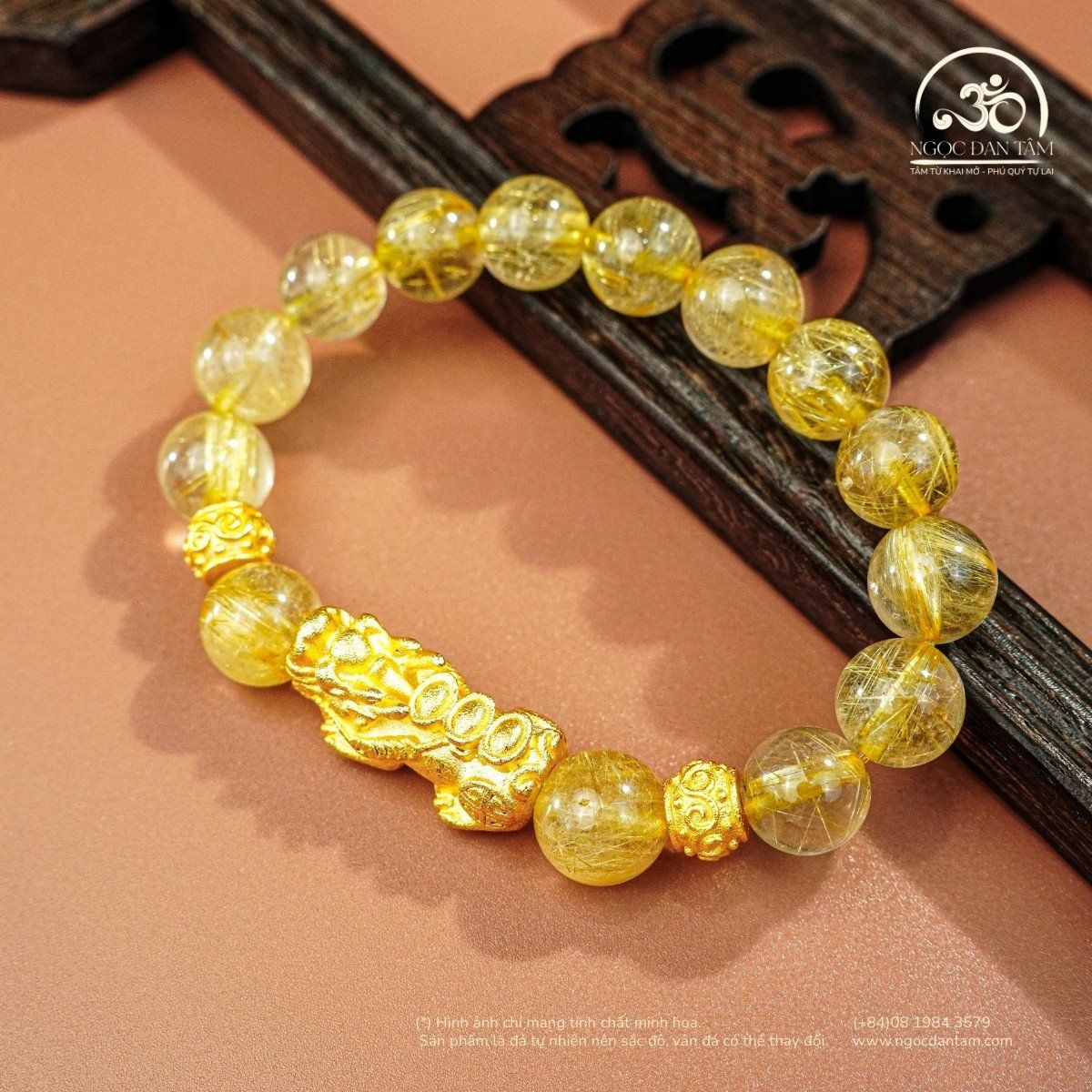  Vòng Tay Thạch Anh Tóc Vàng 9mm 7A Phối Tỳ Hưu 