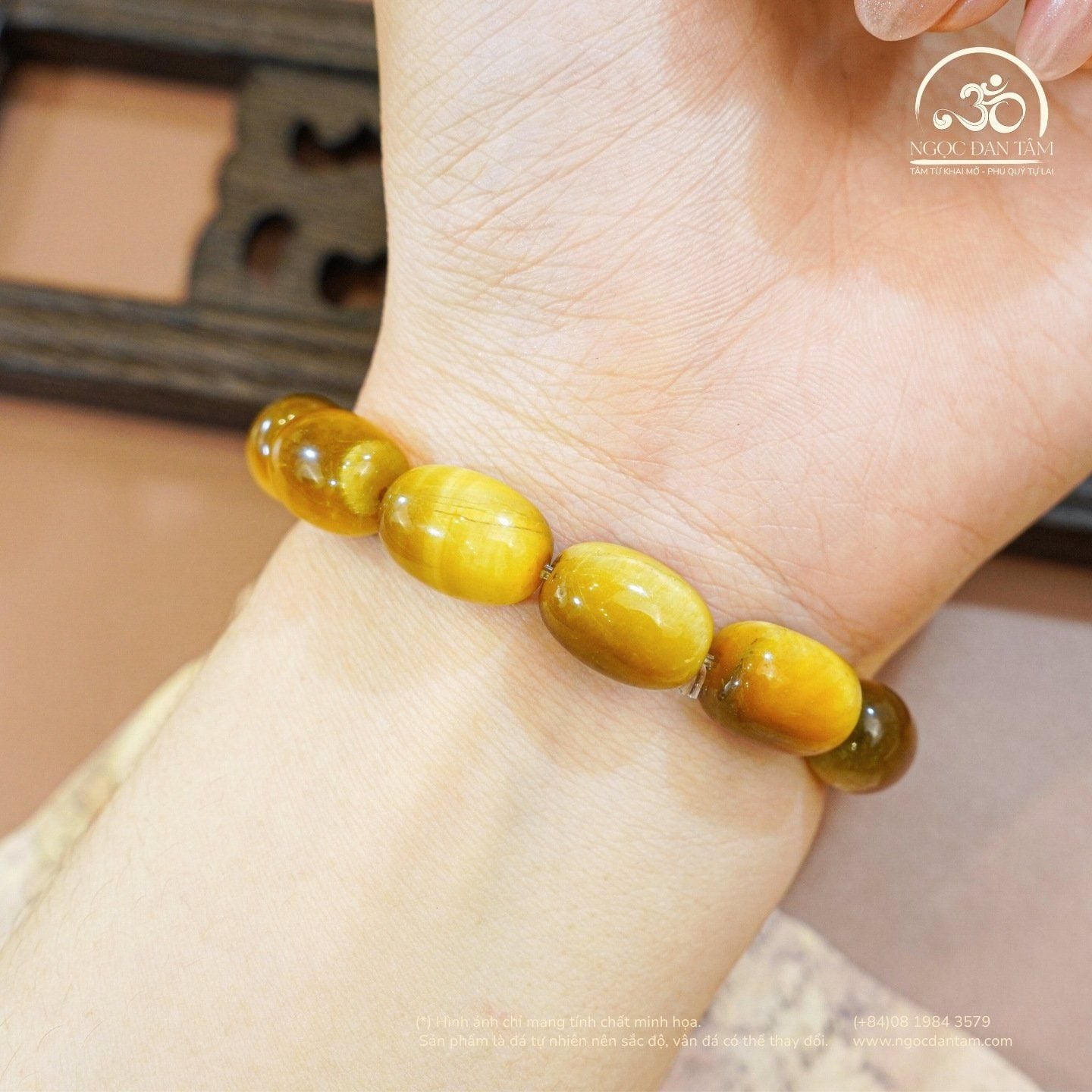  Vòng Tay Đá Mắt Hổ Vàng Lu Thống 5A 10x14mm 