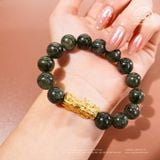  Vòng tay Thạch Anh Tóc Xanh 11mm 3A Phối Charm Tỳ Hưu 