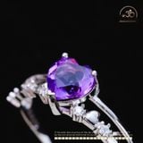  Nhẫn Bạc 925 Đính Đá Thạch Anh Tím Tim 6mm 