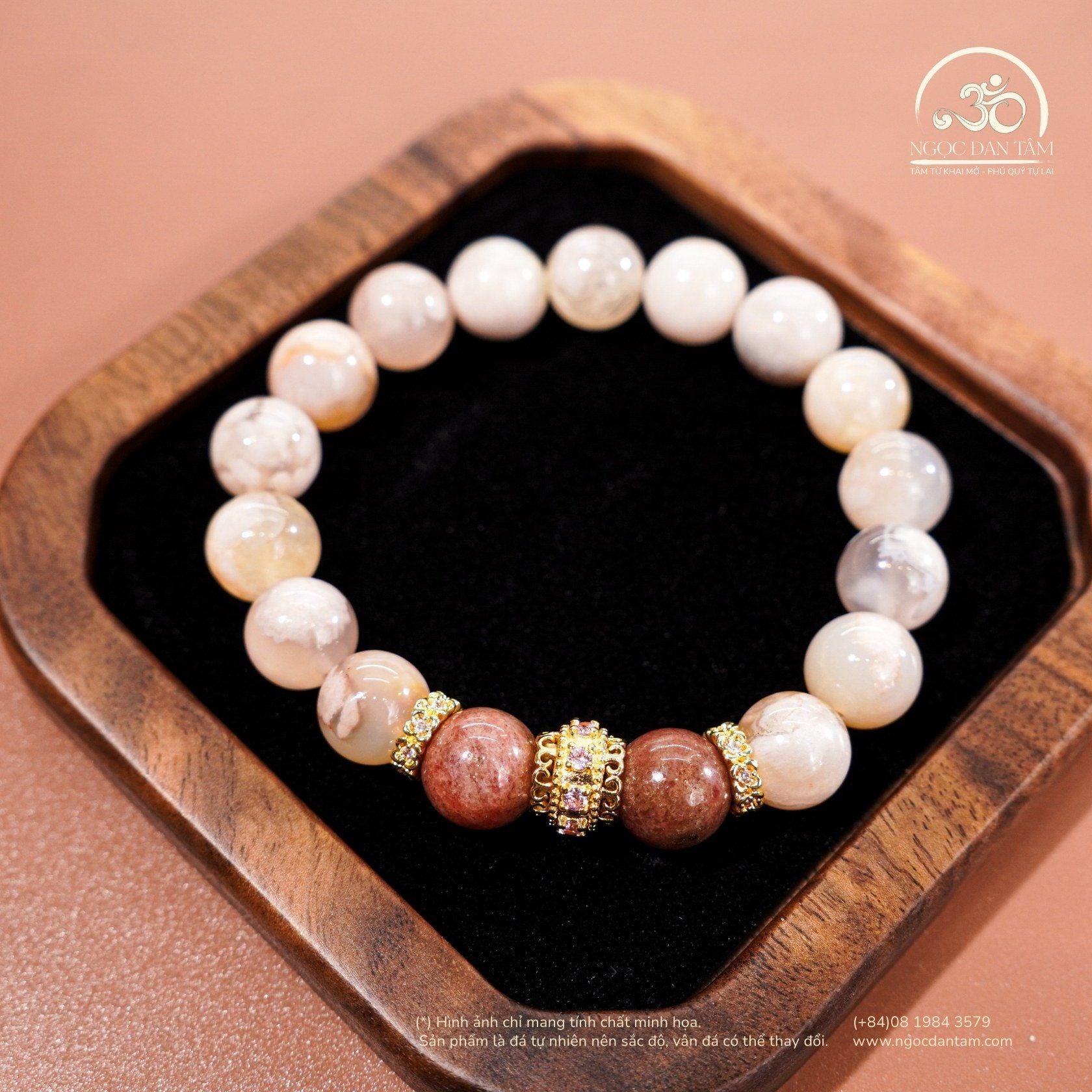  Vòng Tay Mã Não Anh Đào 10mm 2A Phối Đá Thulite 10mm 2A 