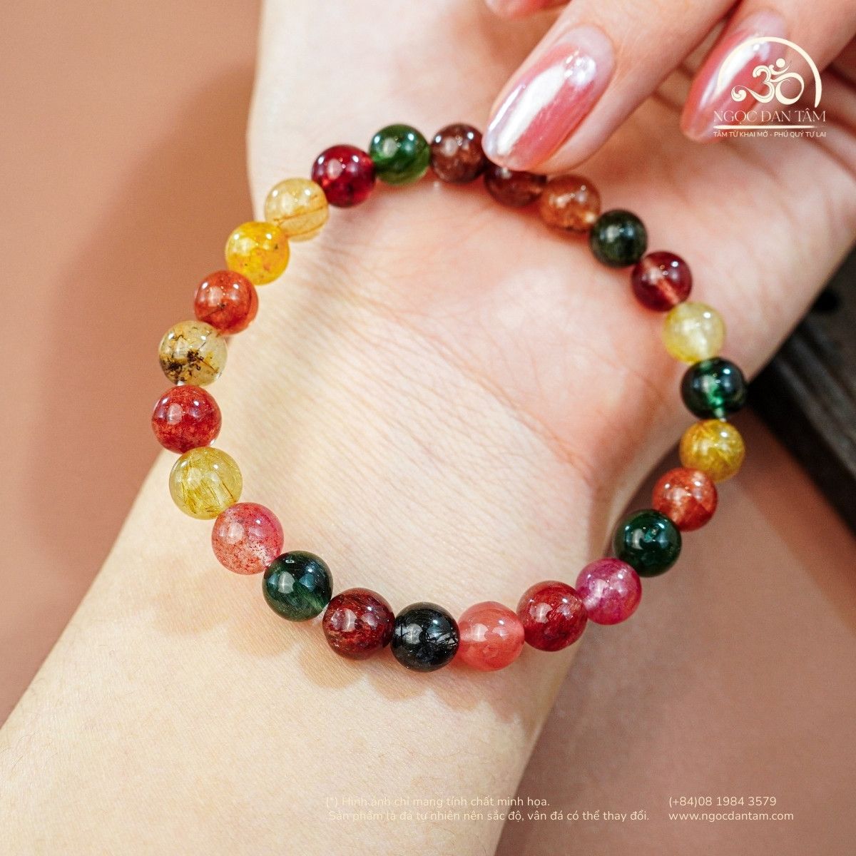  Vòng Tay Thạch Anh Tóc Hỗn Hợp 7mm 