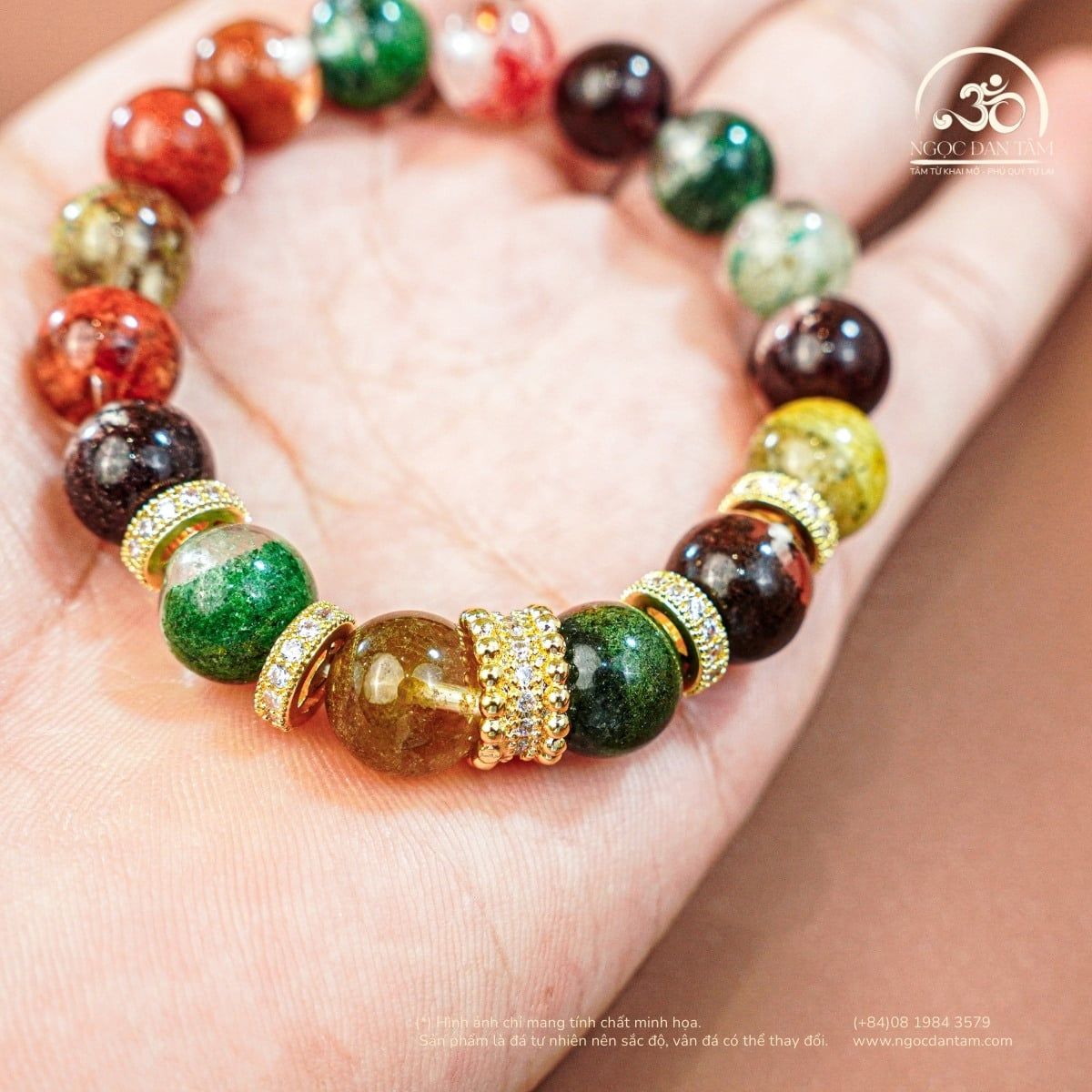  Vòng Tay Thạch Anh Ưu Linh Hoa 10mm 5A Phối Charm Bạc Mạ Vàng 