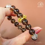  VòngTay Đá Thạch Anh Khói 10mm 2A Và Đá Topaz 10mm 2A Phối Charm Chùy Kim Cang 