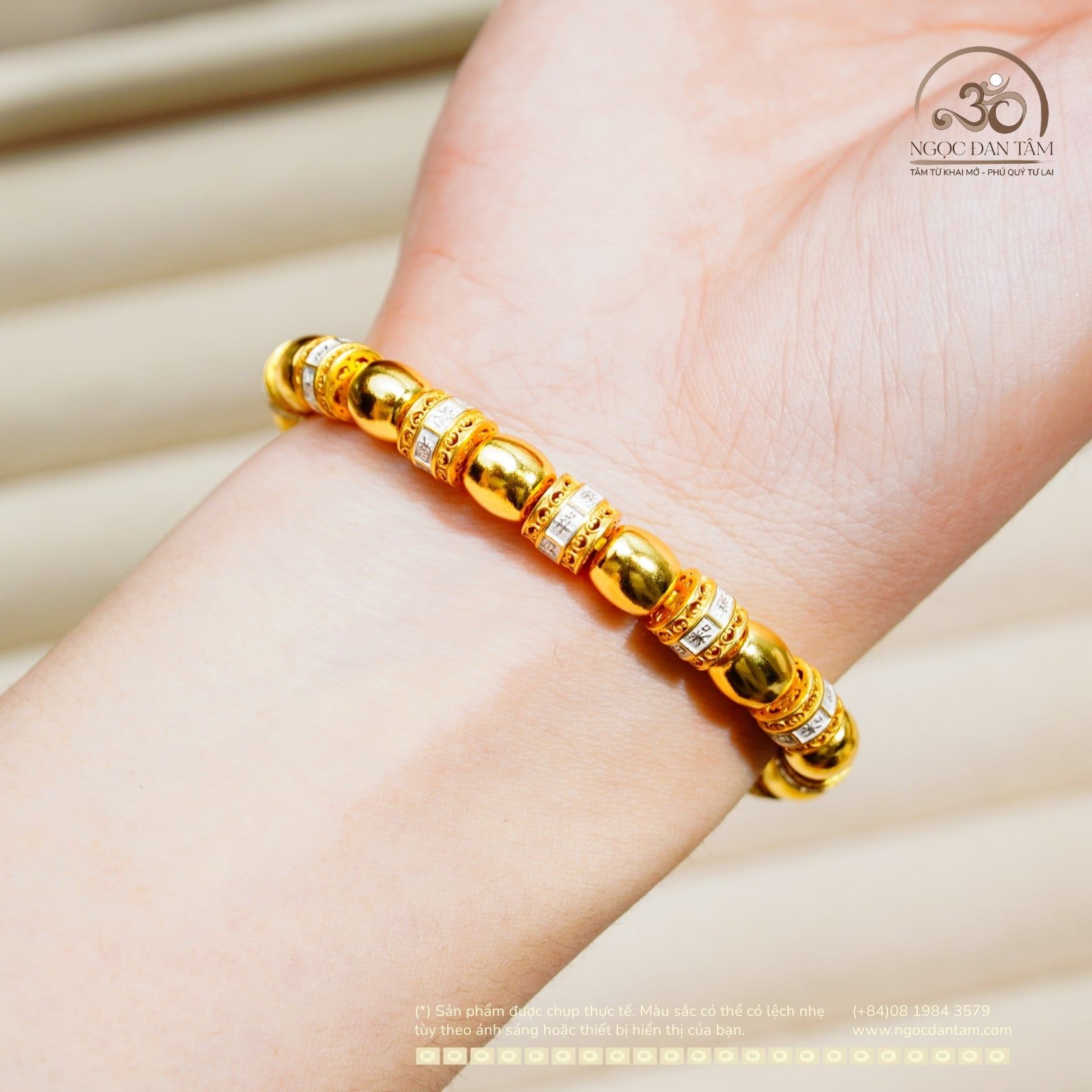  Lắc Tay Bạc 925 Mạ Vàng Quan Âm Lục Tự 