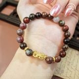  Vòng Tay Gỗ Hóa Thạch 8mm 2A Phối Charm Tỳ Hưu 