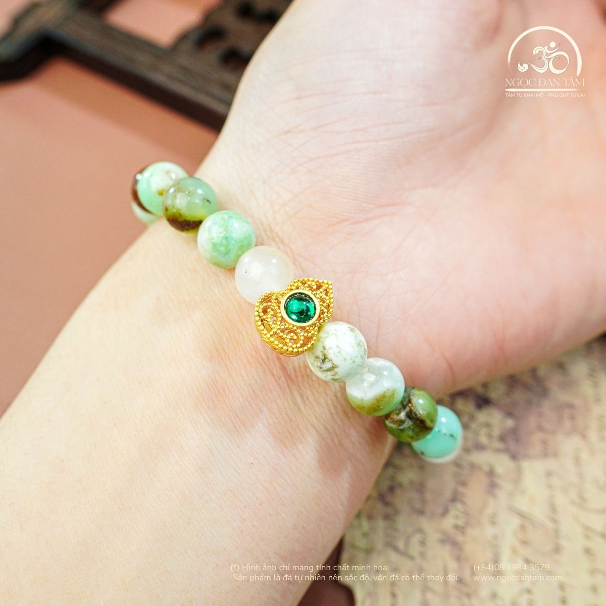  Vòng Tay Đá Cẩm Thạch Úc Phối Charm Hồ Lô 8mm 2A 