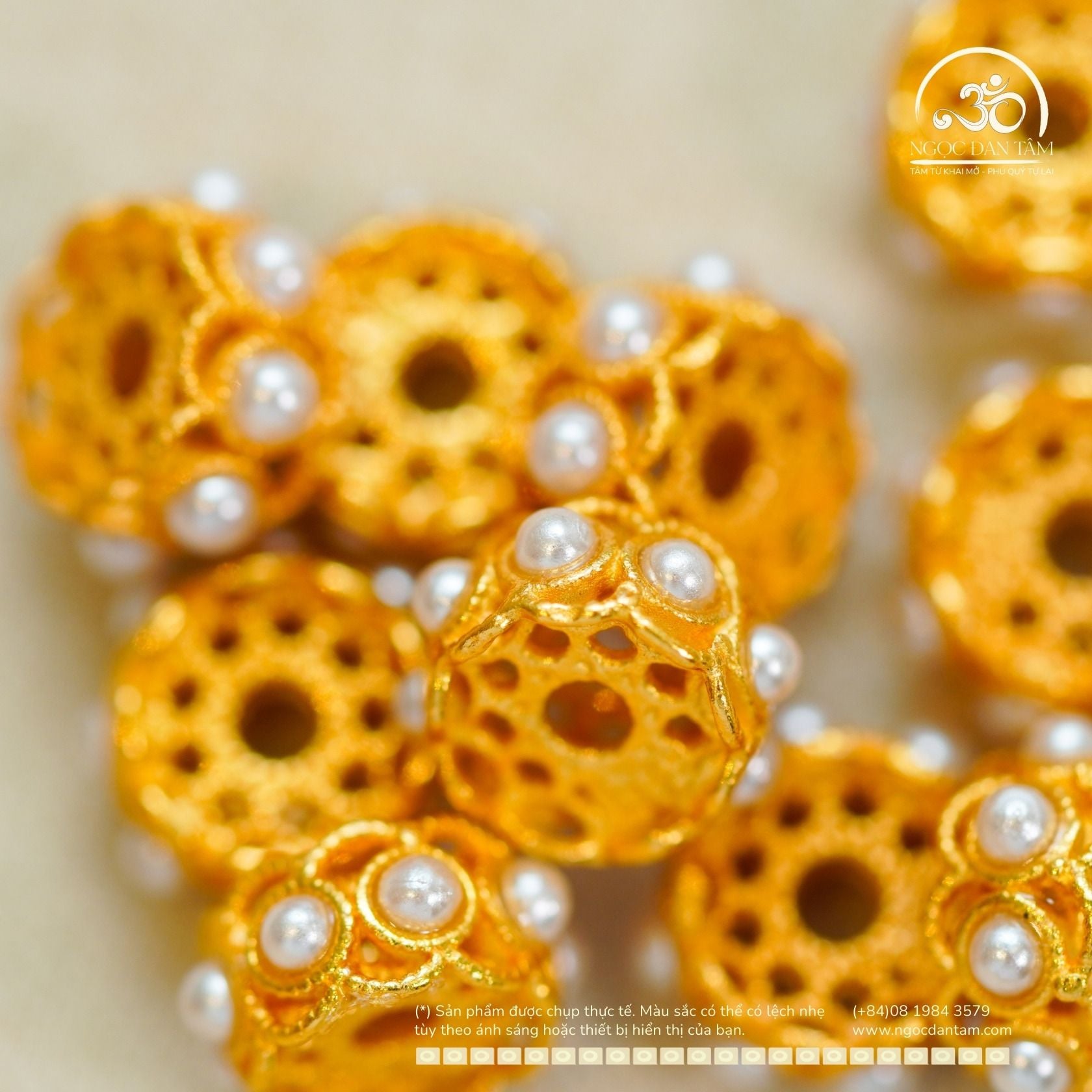  Charm Hoa bạc mạ vàng 8,86mm - Bạc 925 Mạ Vàng Cao 