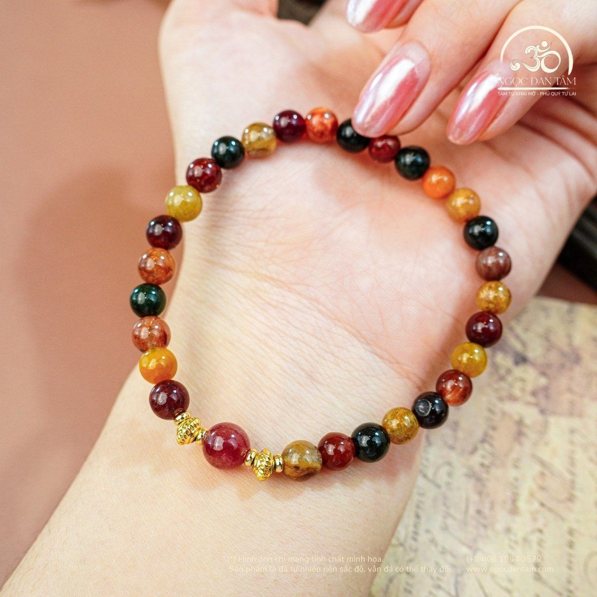  Vòng Tay Thạch Tóc Hỗn Hợp Phối Charm 6mm 5A 