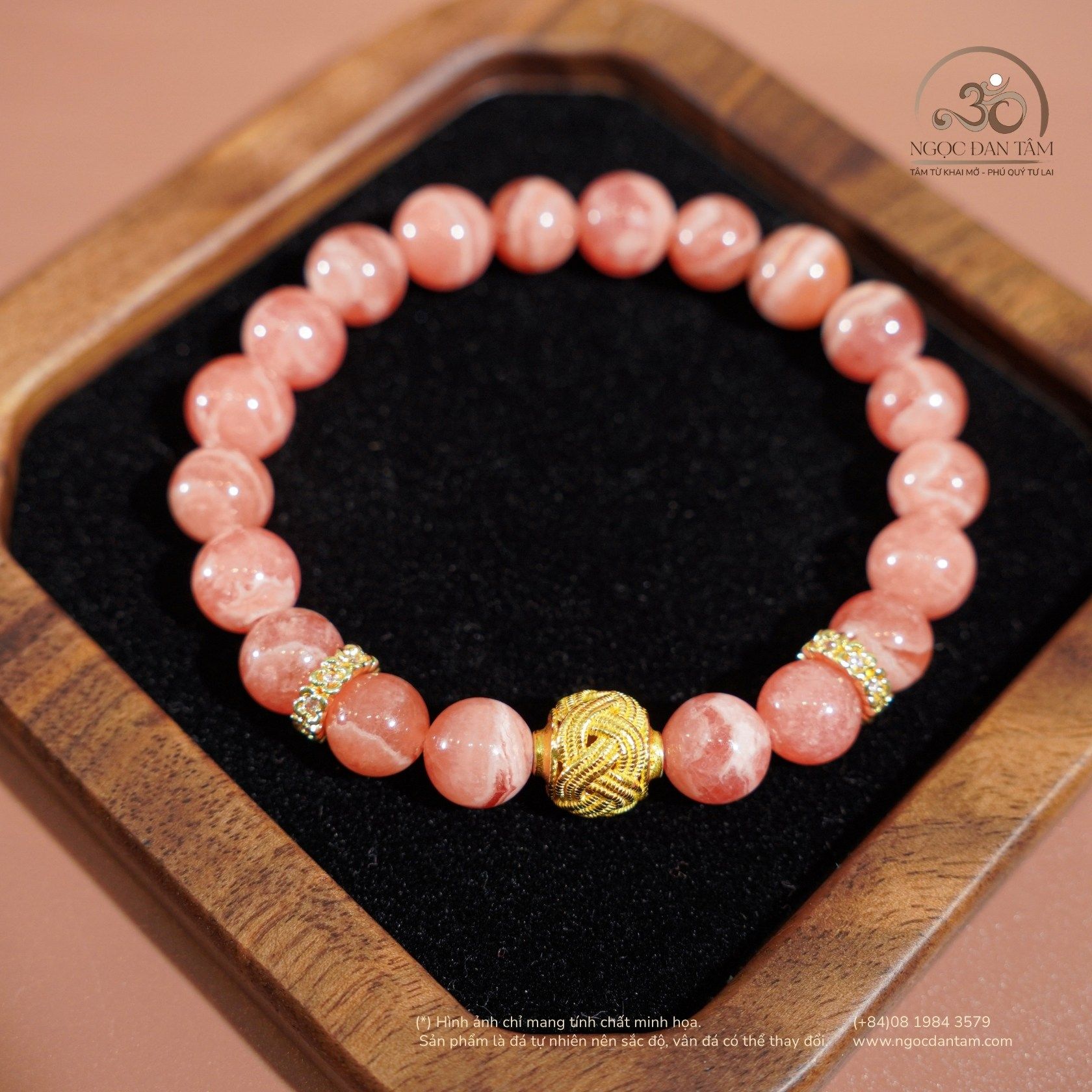  Vòng Tay Đá Đào Hoa Cát Tường 8mm 5A 