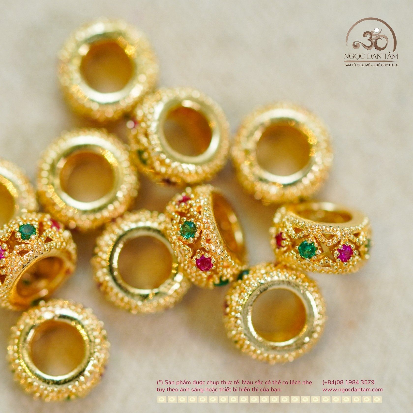  Charm Tròn Dẹp Đính Đá 6mm - Kim Loại Mạ Vàng Cao Cấp 