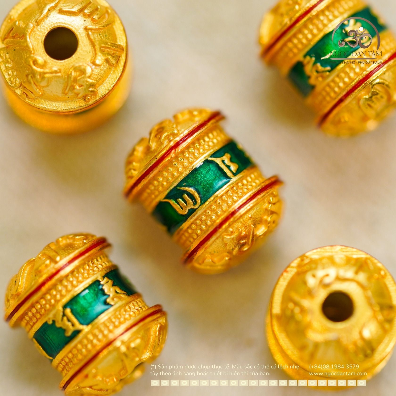  Charm Lu Thống Lục Tự Xanh Lá 9,43mm - Bạc Mạ Vàng Cao Cấp 