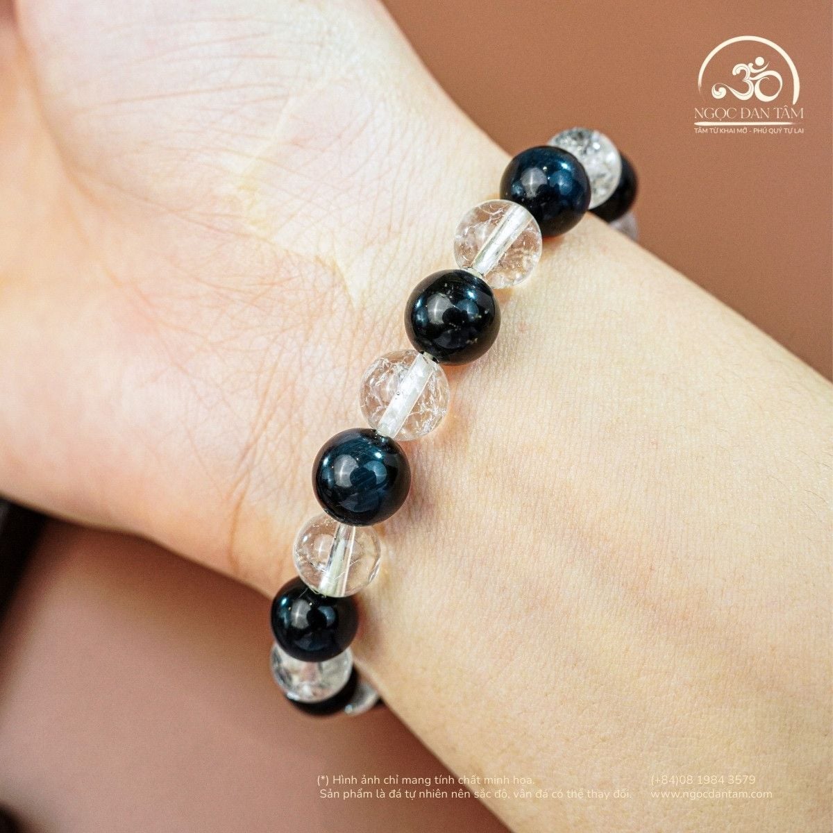  Vòng Tay Thạch Anh Trắng Rạn 8mm 2A Phối Mắt Chim Ưng 8mm 5A 