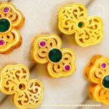  Charm Nơ Đính Ngọc Lục Bảo 17,5mm - Kim Loại Mạ Vàng Cao Cấp 