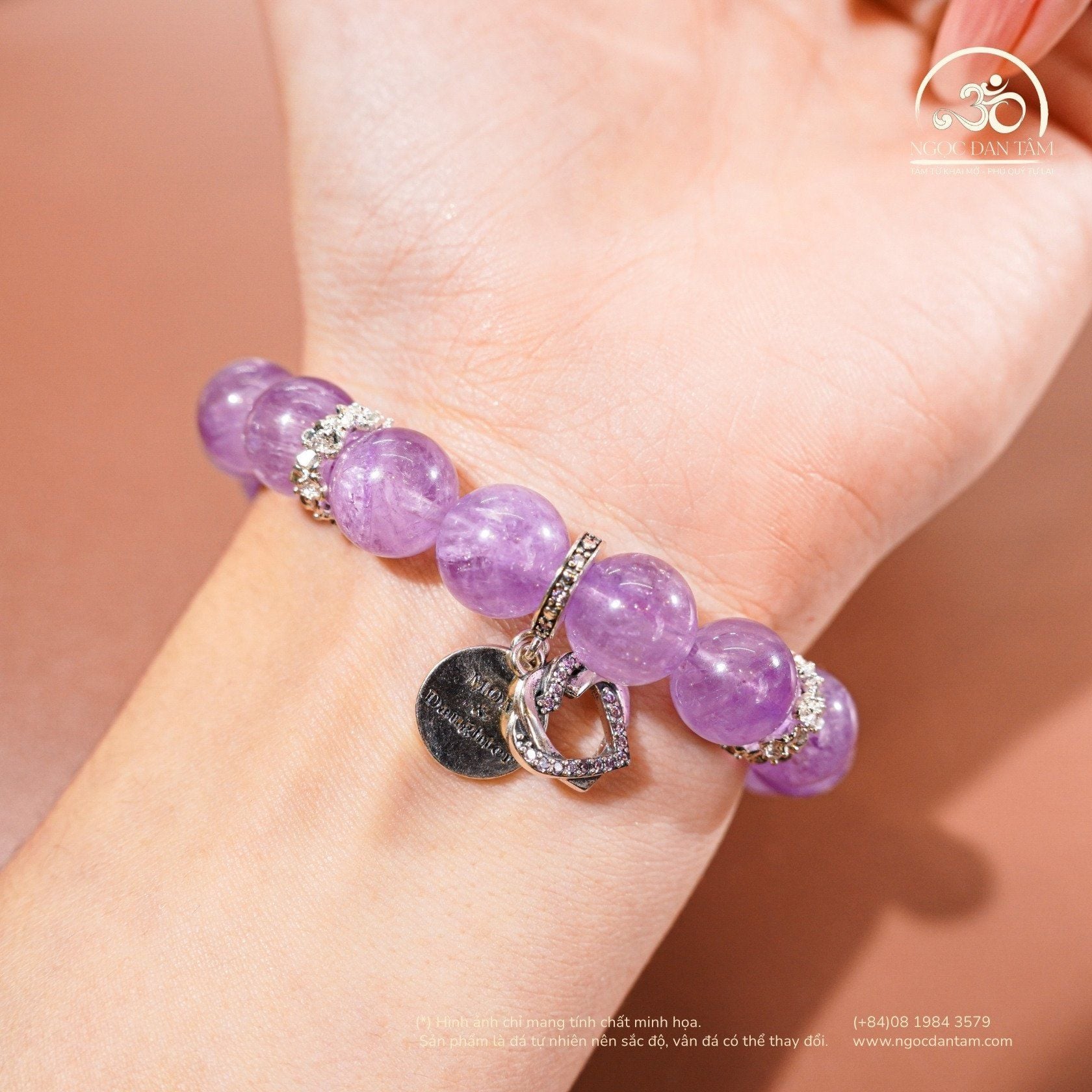  Vòng Tay Song Tâm ( Thạch Anh Tím Lavender 10mm 5A ) 