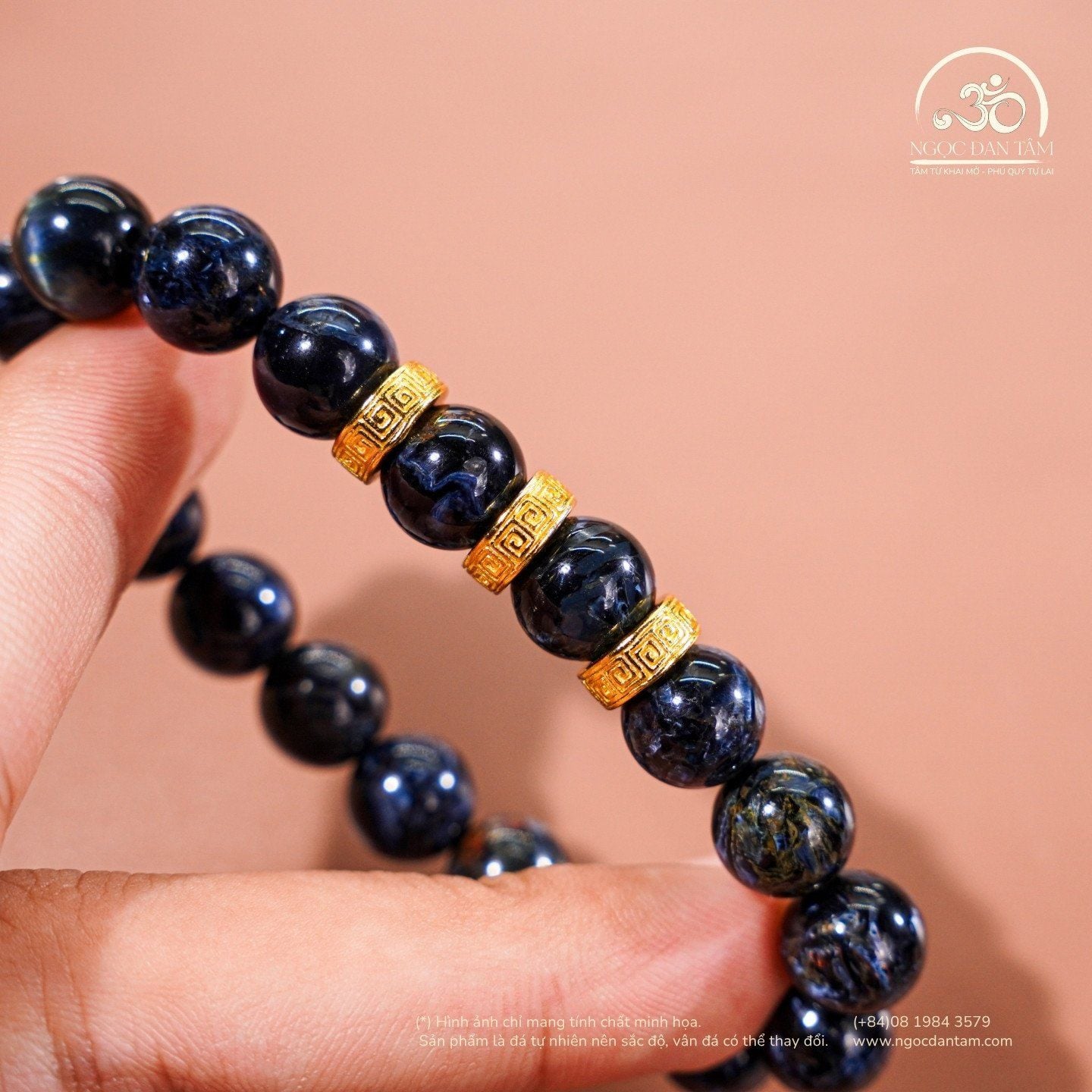  Vòng Tay Đá Giông Bão 9mm 5A Phối Charm Bạc Mạ Vàng 