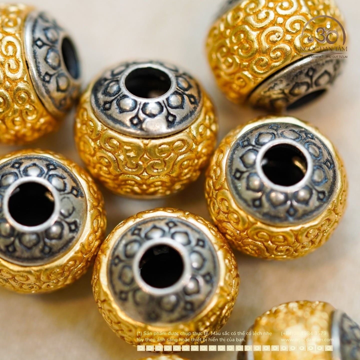  Charm Tường Vân 2 Màu 10,91mm - Bạc 925 Mạ Vàng Cao Cấp 