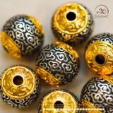  Hạt Tròn Hoa Văn 11,27mm - Bạc Mạ Vàng Cao Cấp 