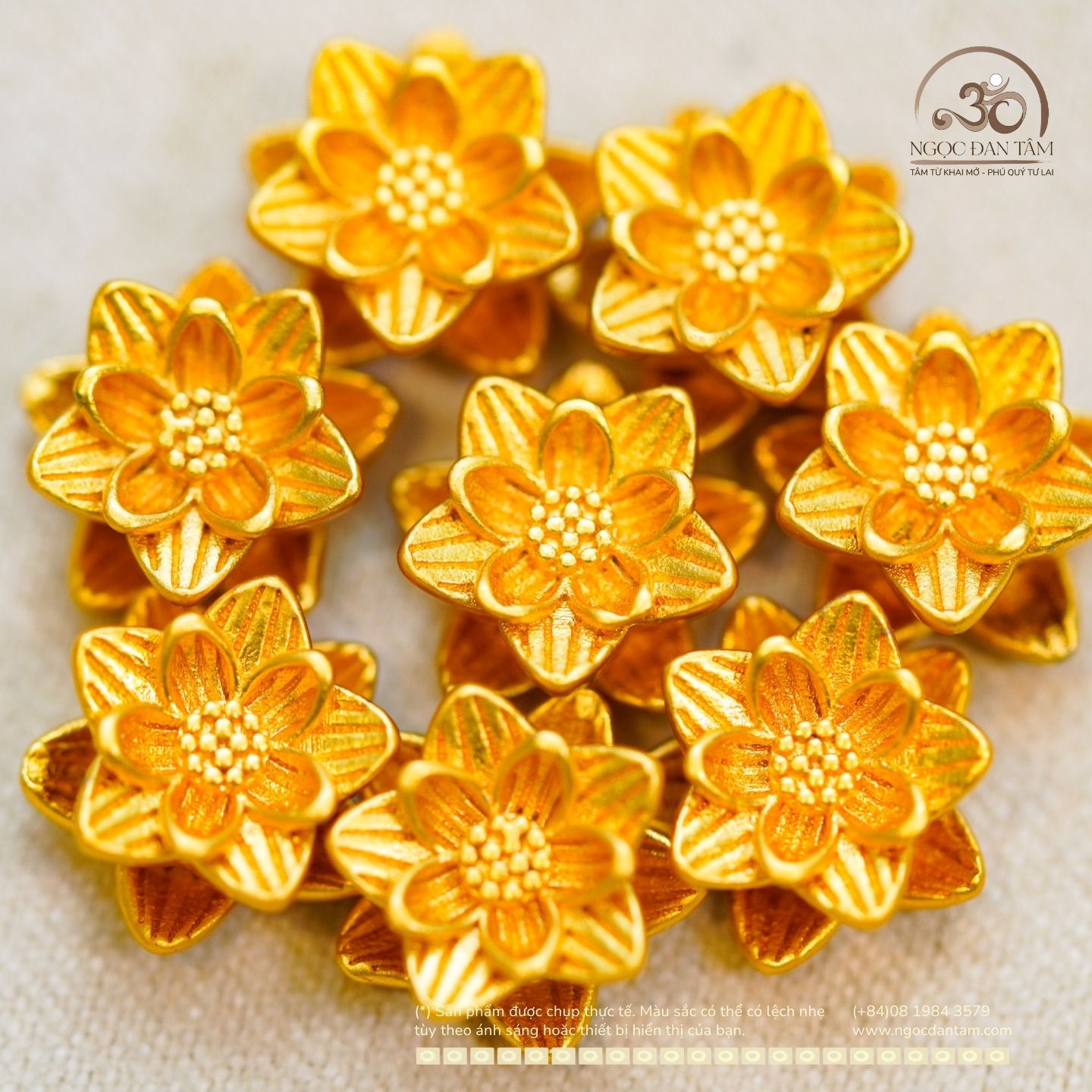  Charm Hoa Sen Cánh Nhọn 9,10mm - Kim Loại Mạ Vàng Cao Cấp 