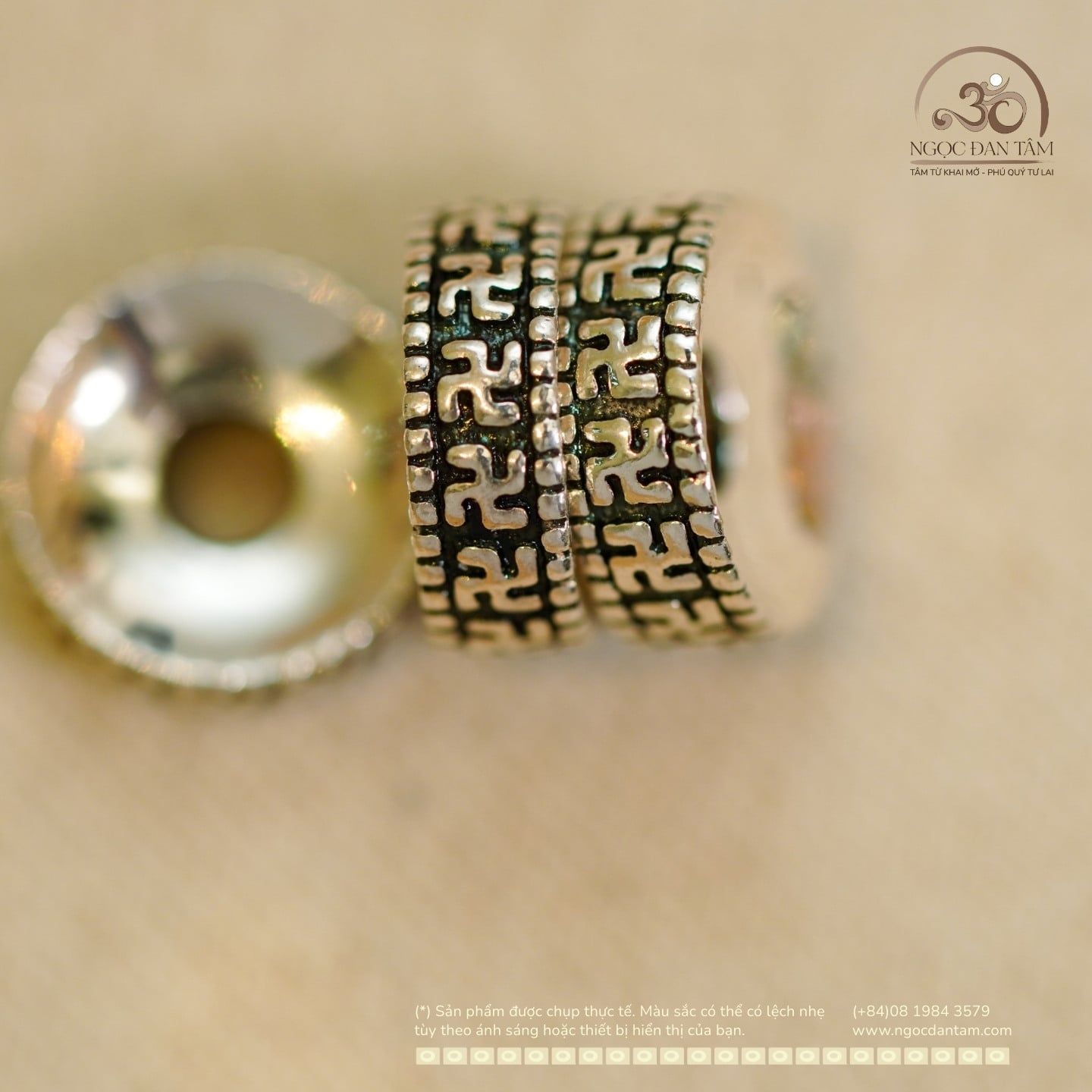  Charm Đệm Chữ Vạn Lớn 10mm - Bạc 925 Cao Cấp 