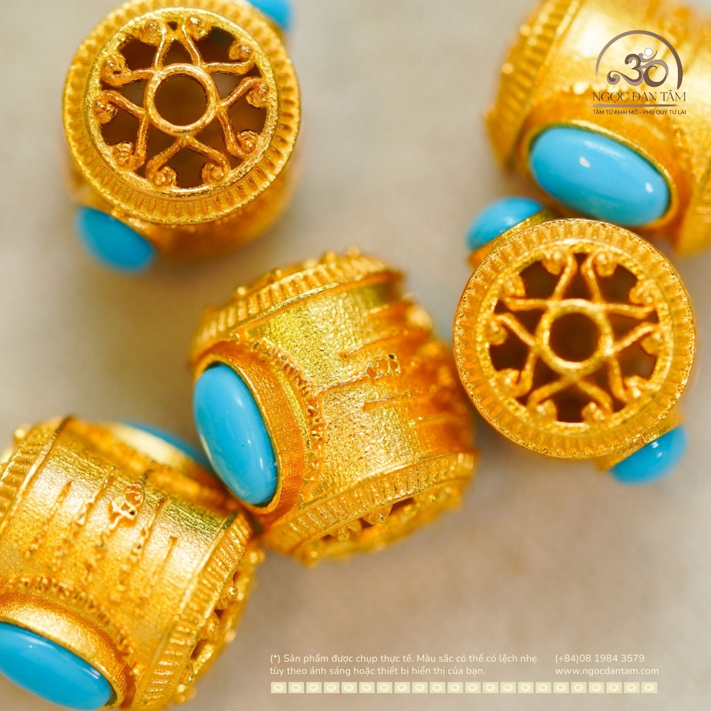  Charm Trụ Đá Xanh 9.73mm  - Kim Loại Mạ Vàng Cao Cấp 