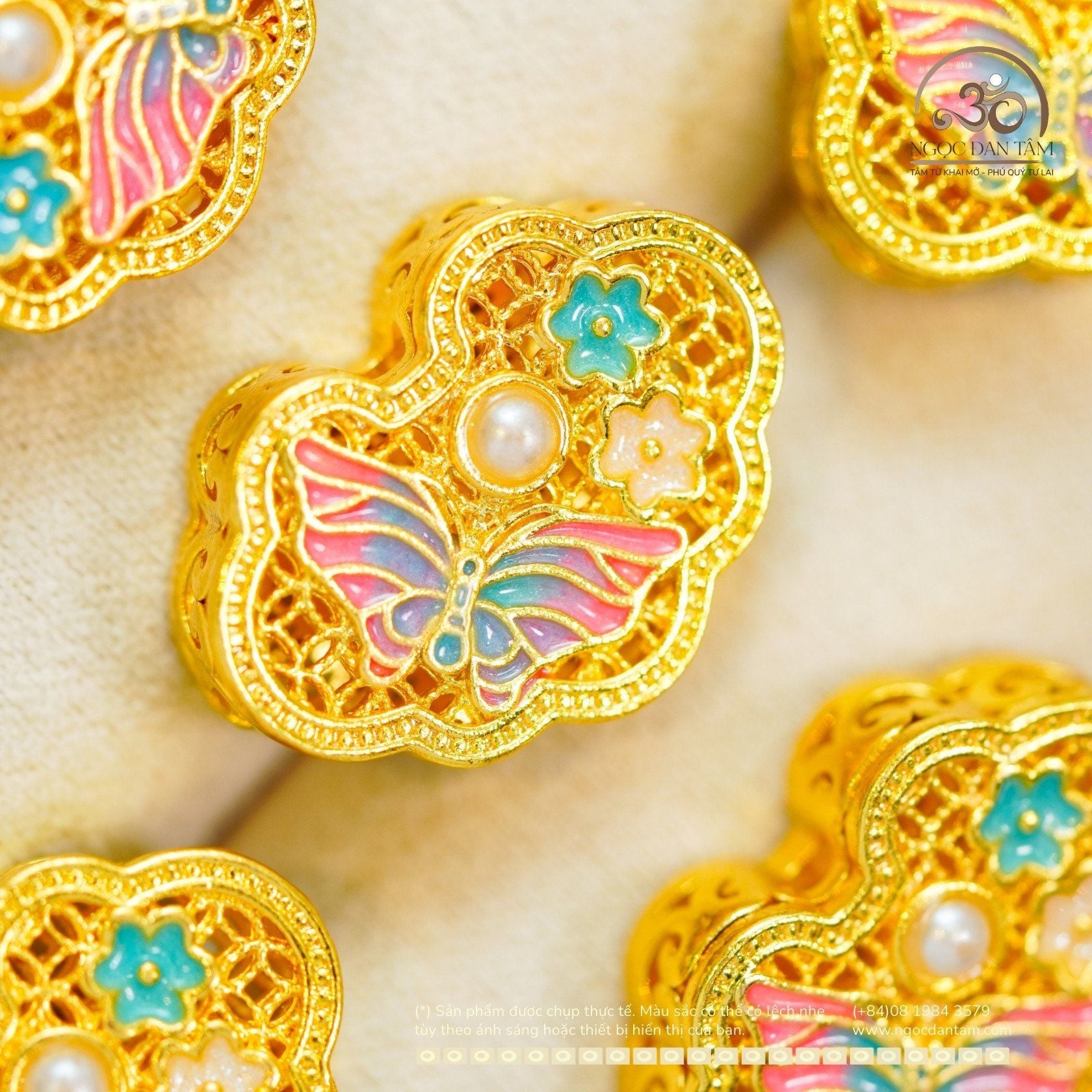  Charm Bướm Mây 22,57mm - Kim Loại Mạ Vàng Cao Cấp 