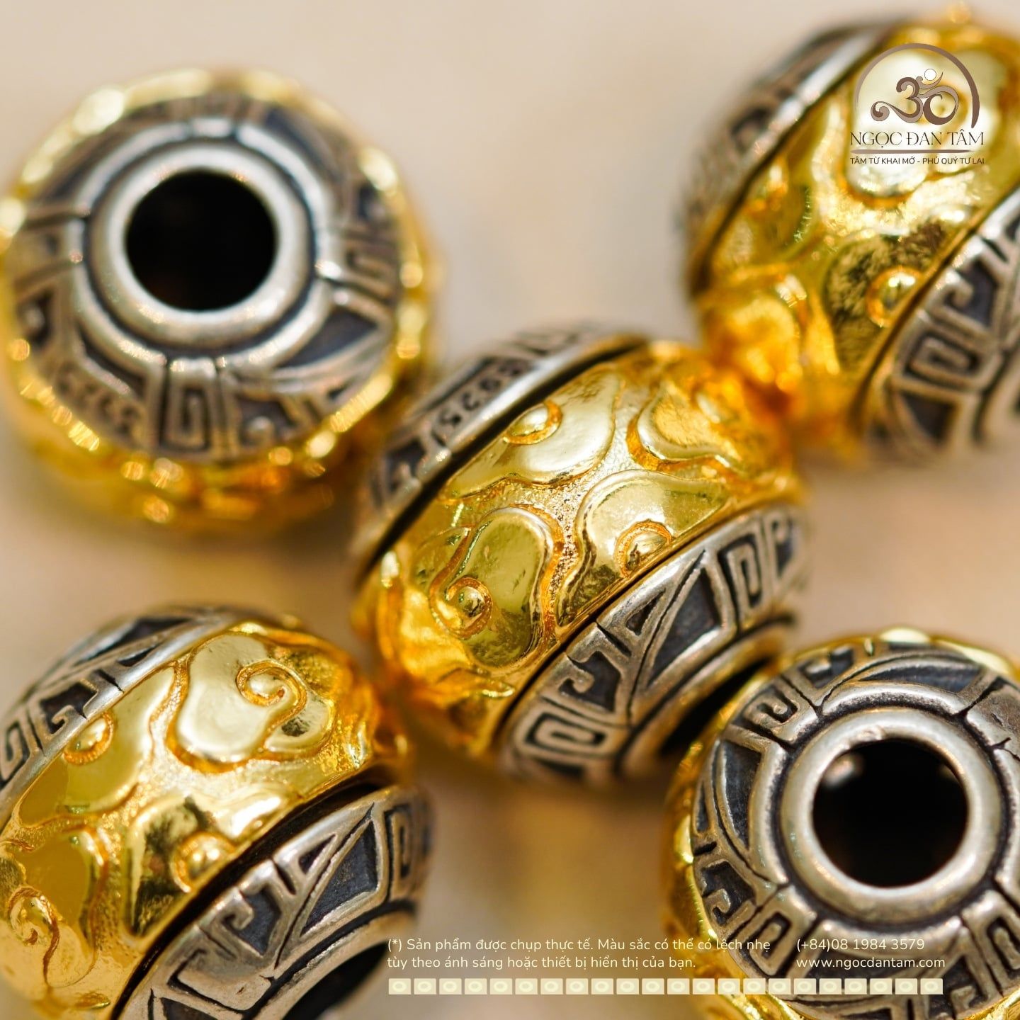  Charm Tường Vân 14.05mm  - Bạc 925 Mạ Vàng Cao Cấp 