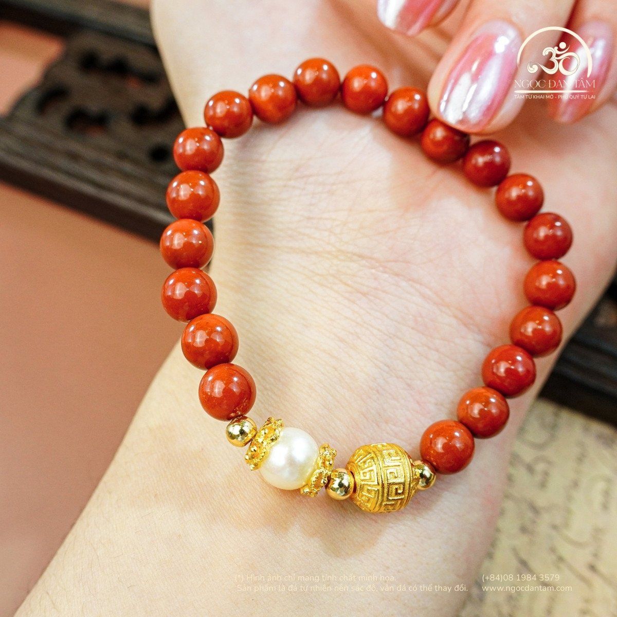  Vòng Tay Hồng Ngọc Cát Tường ( Ngọc Bích Đỏ 7mm 5A ) 