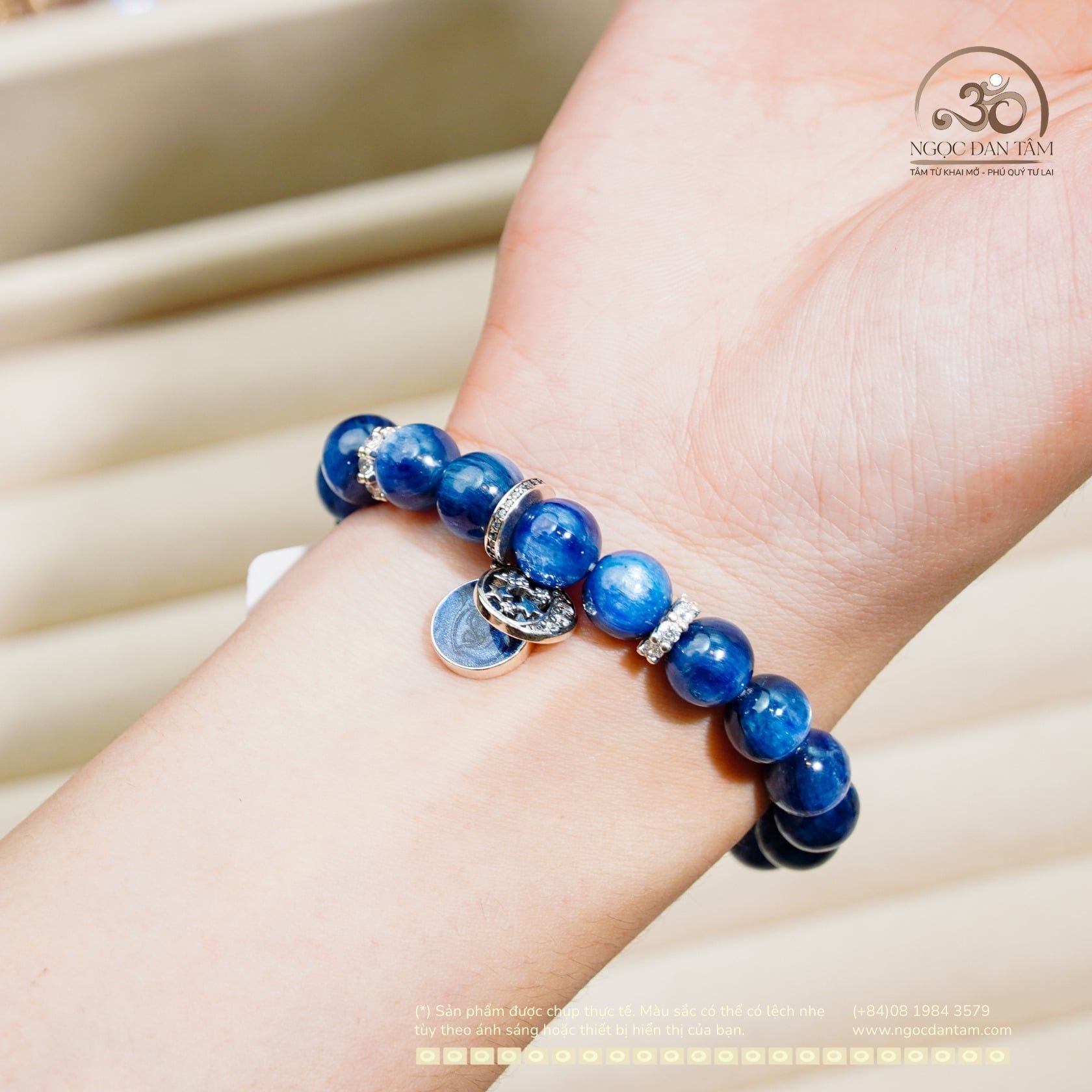  Vòng Tay Kyanite 9mm 4A Phối Charm Pandora 