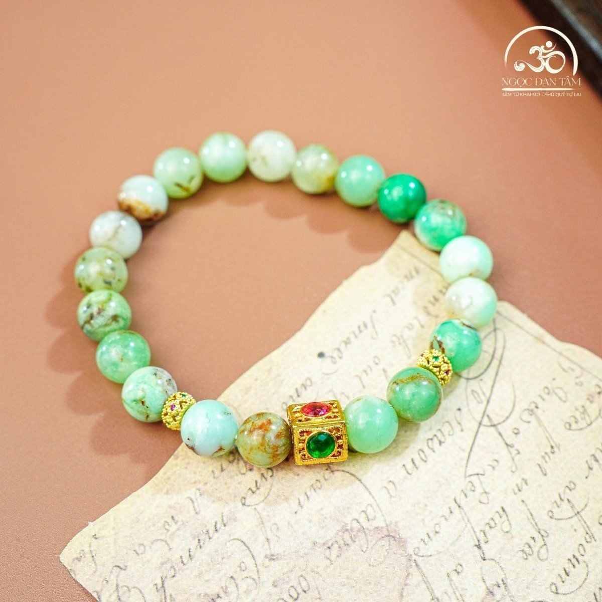  Vòng Tay Đá Cẩm Thạch Úc Phối Charm Đính Đá 8mm - 2A 