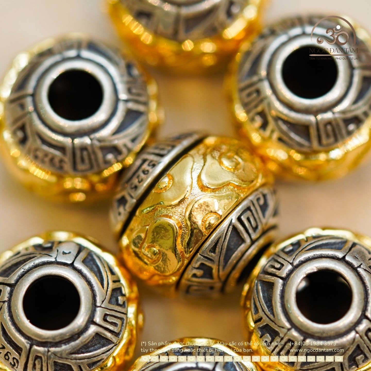  Charm Tường Vân 14.05mm  - Bạc 925 Mạ Vàng Cao Cấp 