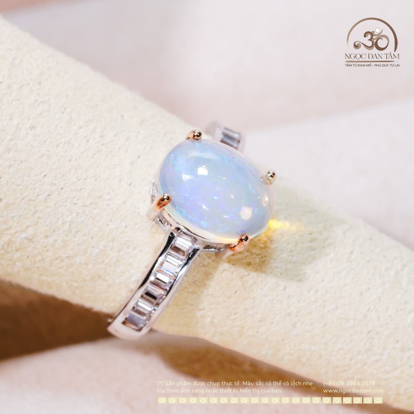  Nhẫn Bạc 925 Đính Đá Opal 8x10mm 