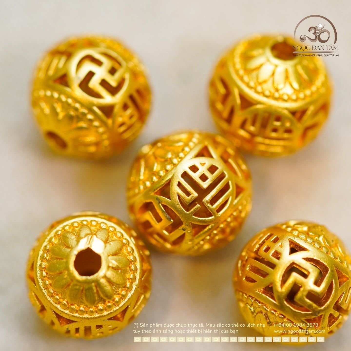  Charm Tròn Chữ Vạn 10,36mm - Kim Loại Mạ Vàng Cao Cấp 