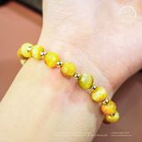  Vòng Tay Mắt Hổ Vàng 6x8mm Thuôn Phối Charm 