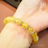  Vòng Tay Thạch Anh Tóc Vàng 9mm 7A Phối Charm Mạ Vàng 