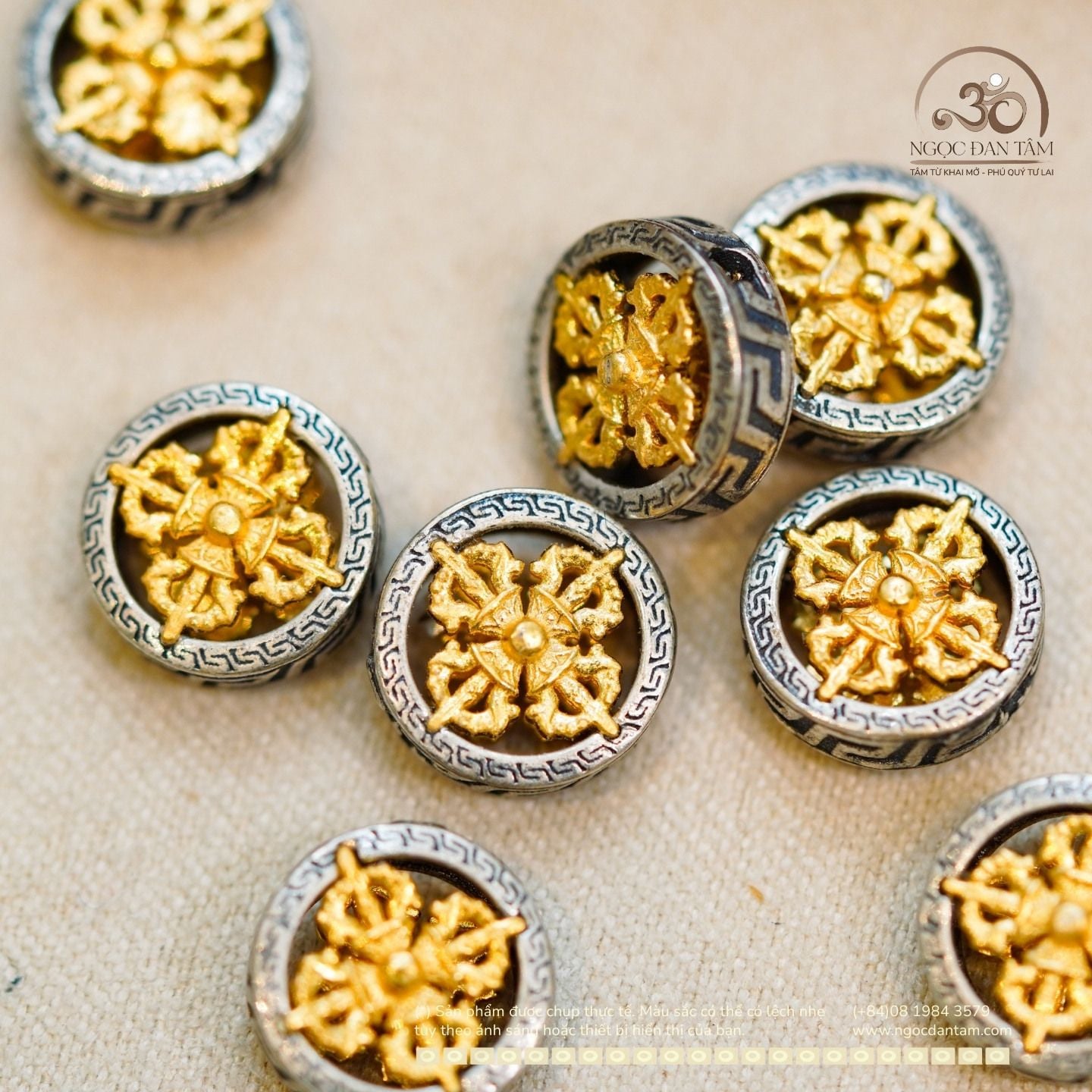  Charm Bánh Xe Pháp Luân Nhỏ 10,24mm - Bạc 925 Mạ Vàng Cao Cấp 