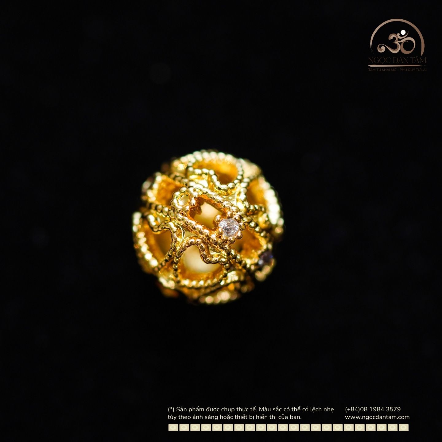  Charm Tròn Xoắn Đính Đá 8.36mm - Kim Loại Mạ Vàng Cao Cấp 