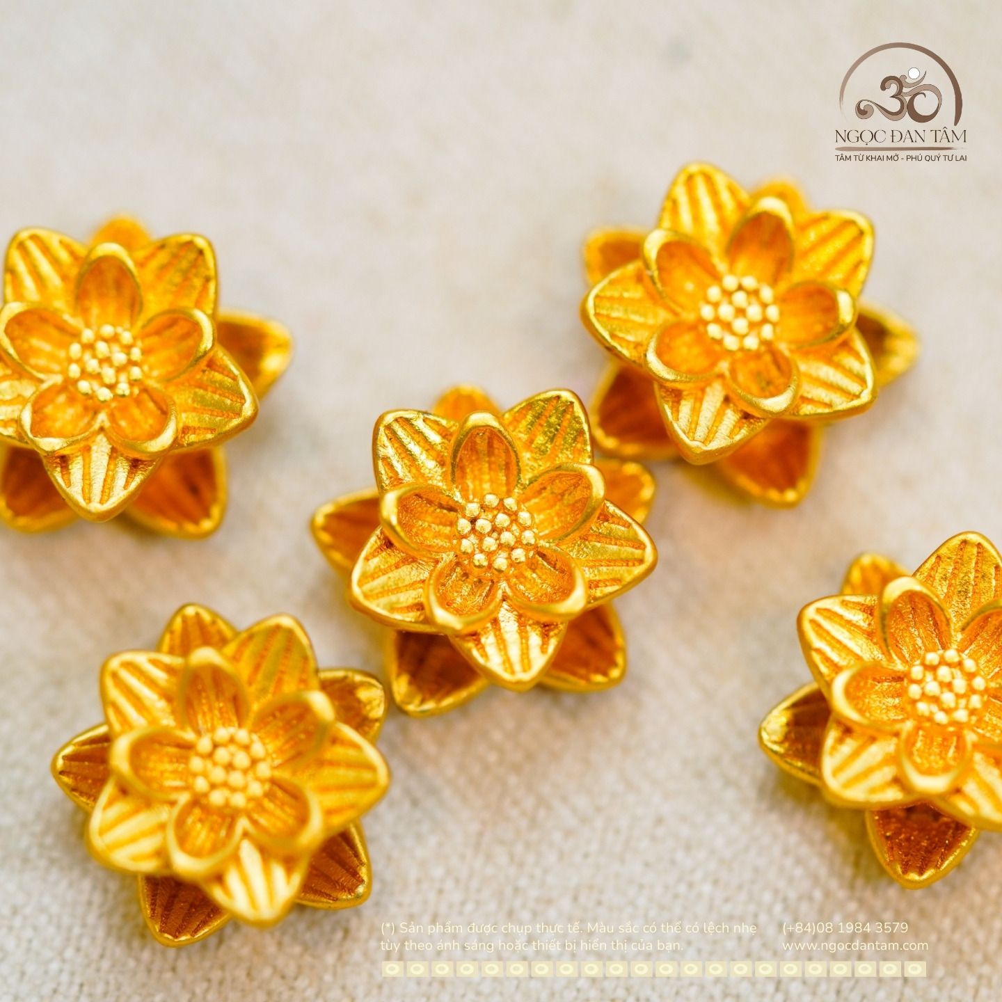  Charm Hoa Sen Cánh Nhọn 9,10mm - Kim Loại Mạ Vàng Cao Cấp 