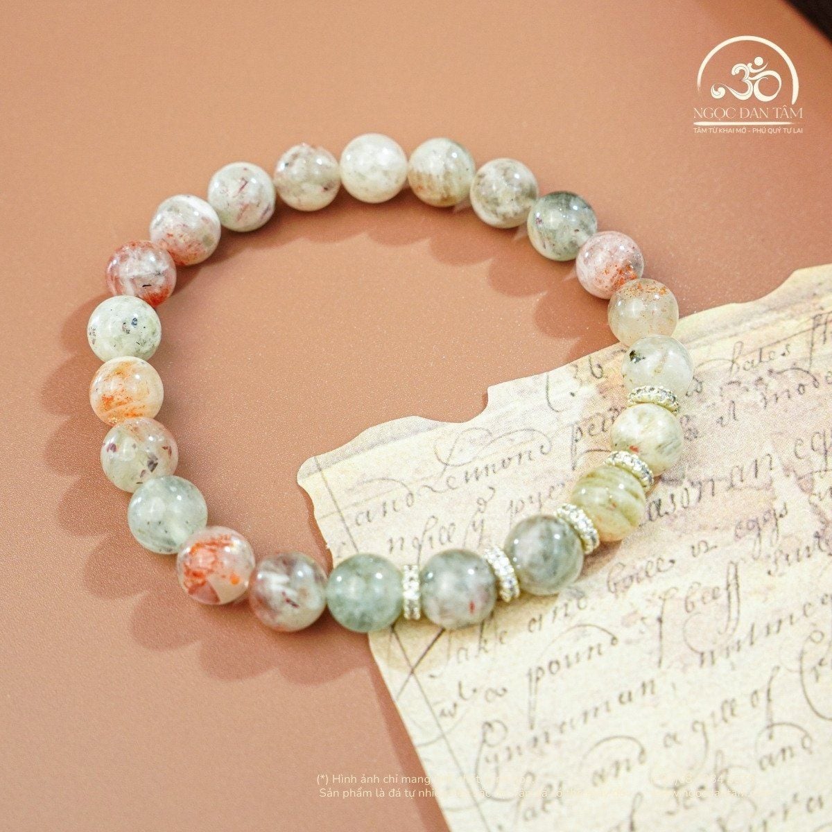  Vòng Tay Đá Mặt Trời Đa Sắc 8mm Phối Charm Mạ Bạc 