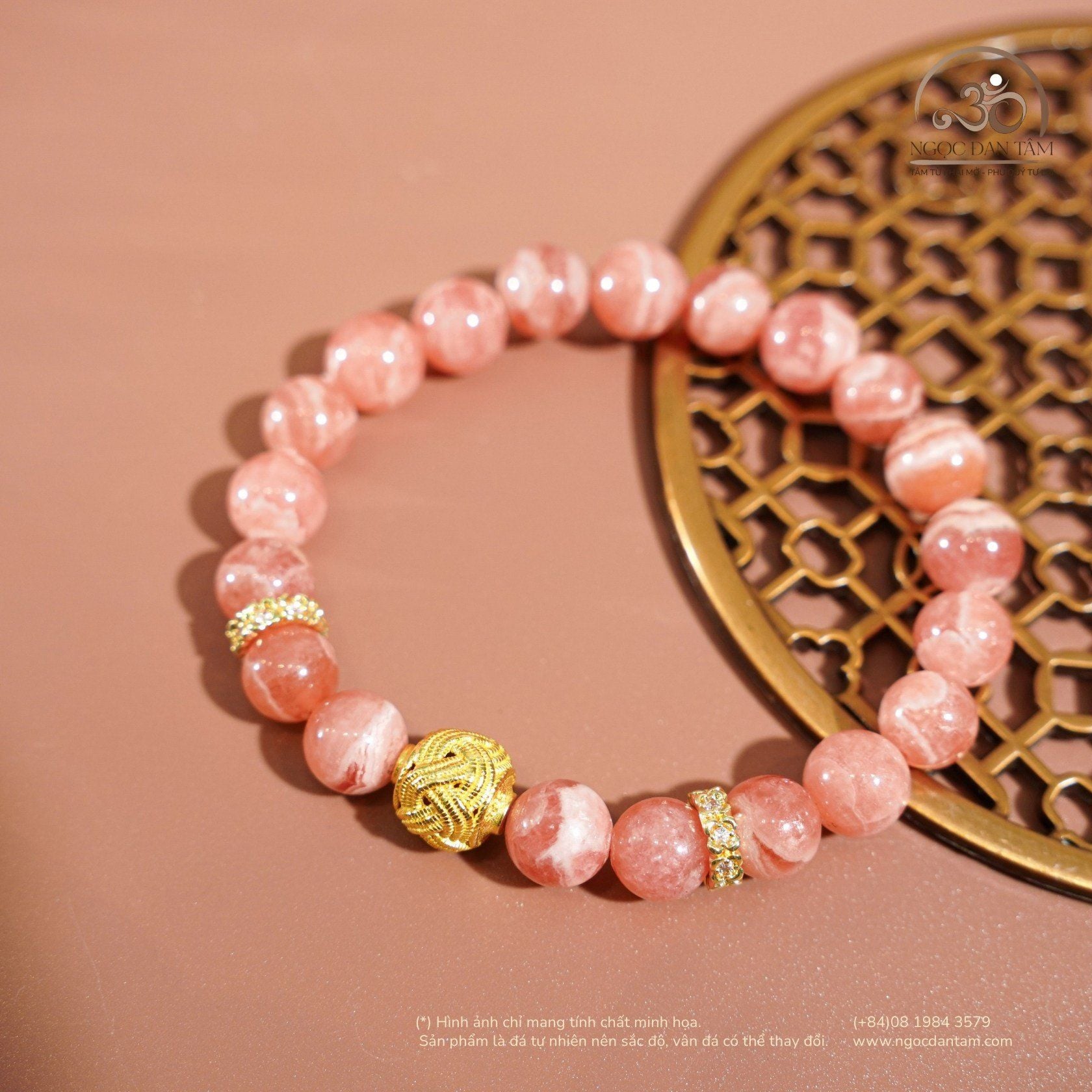 Vòng Tay Đá Đào Hoa Cát Tường 8mm 5A 