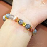  Vòng Tay Mã Não Botswana 2A - 8mm Phối Charm Hoa Vuông 