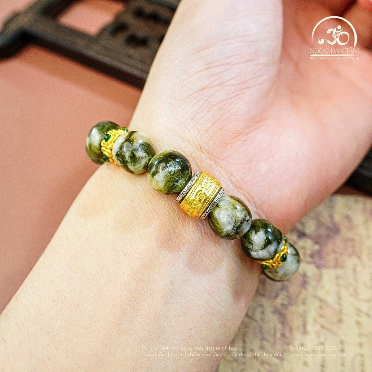  Vòng Tay Mắt Rồng Xanh Phối Charm Hạt Trống Zakiram 10mm 2A 