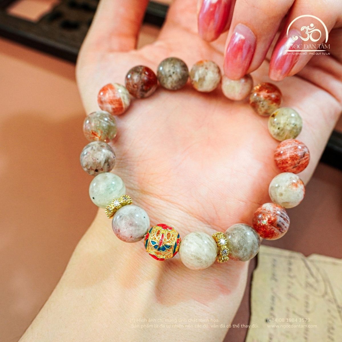  Vòng Tay Đá Mặt Trời Đa Sắc 10mm Phối Charm Minh Châu 
