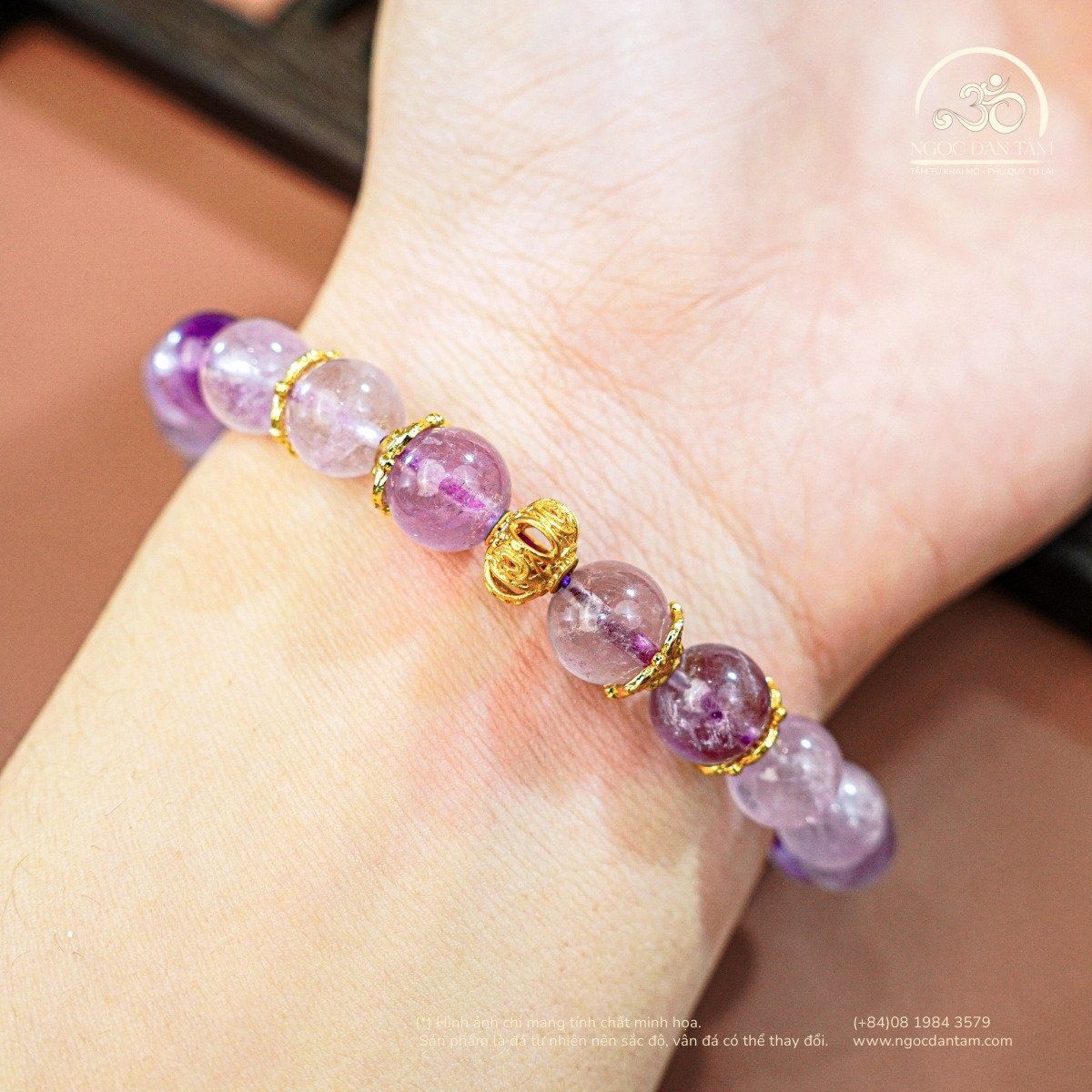  Vòng Tay Đá Thạch Anh Tím Lavender 8mm 3A Phối Charm Lồng Đèn 