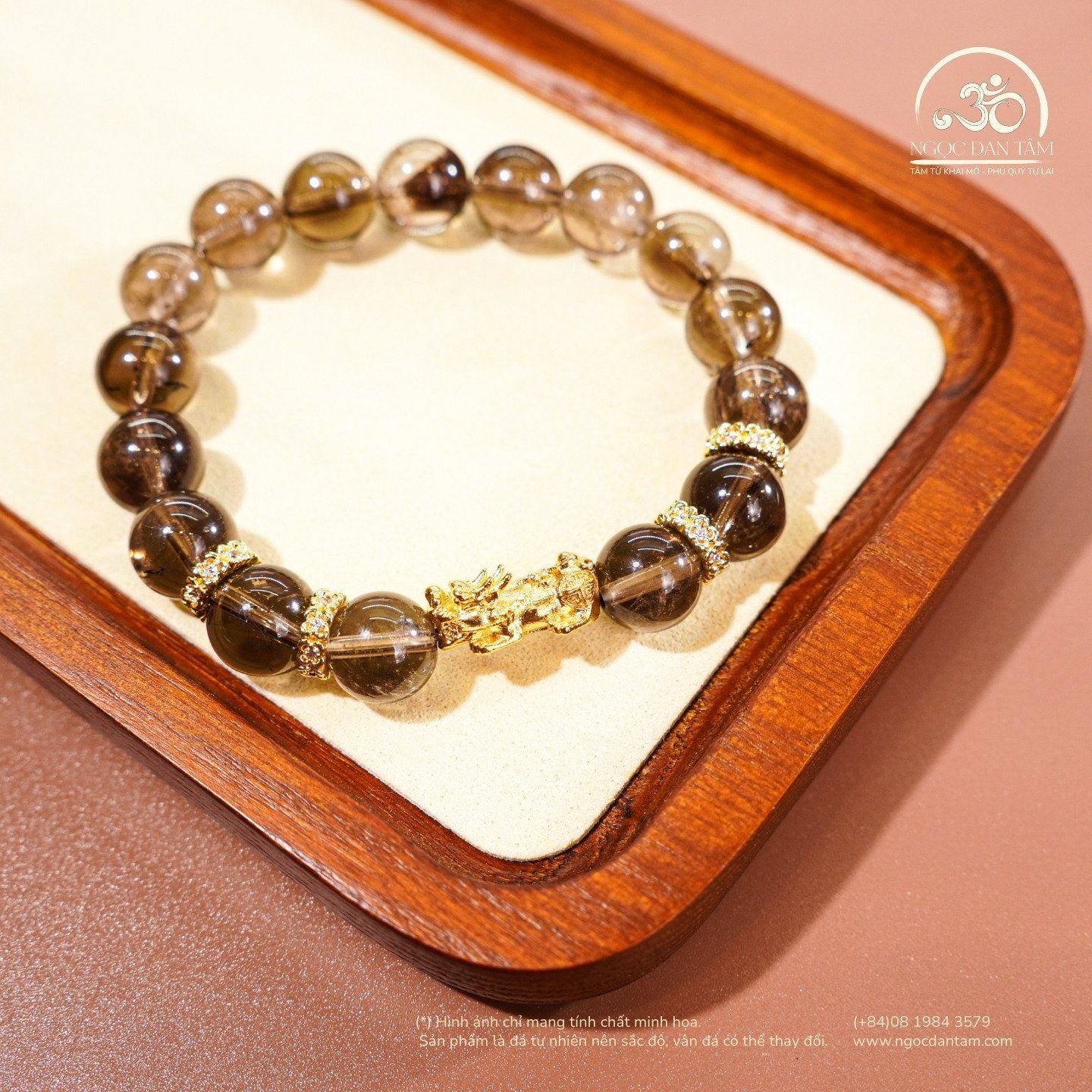  Vòng Tay Thạch Anh Khói 10mm 2A Phối Charm Tỳ Hưu 