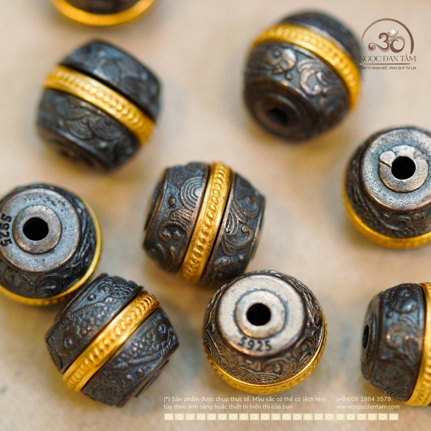  Charm Hamburger Nhỏ 9,54mm - Bạc 925 Mạ Vàng Cao Cấp 