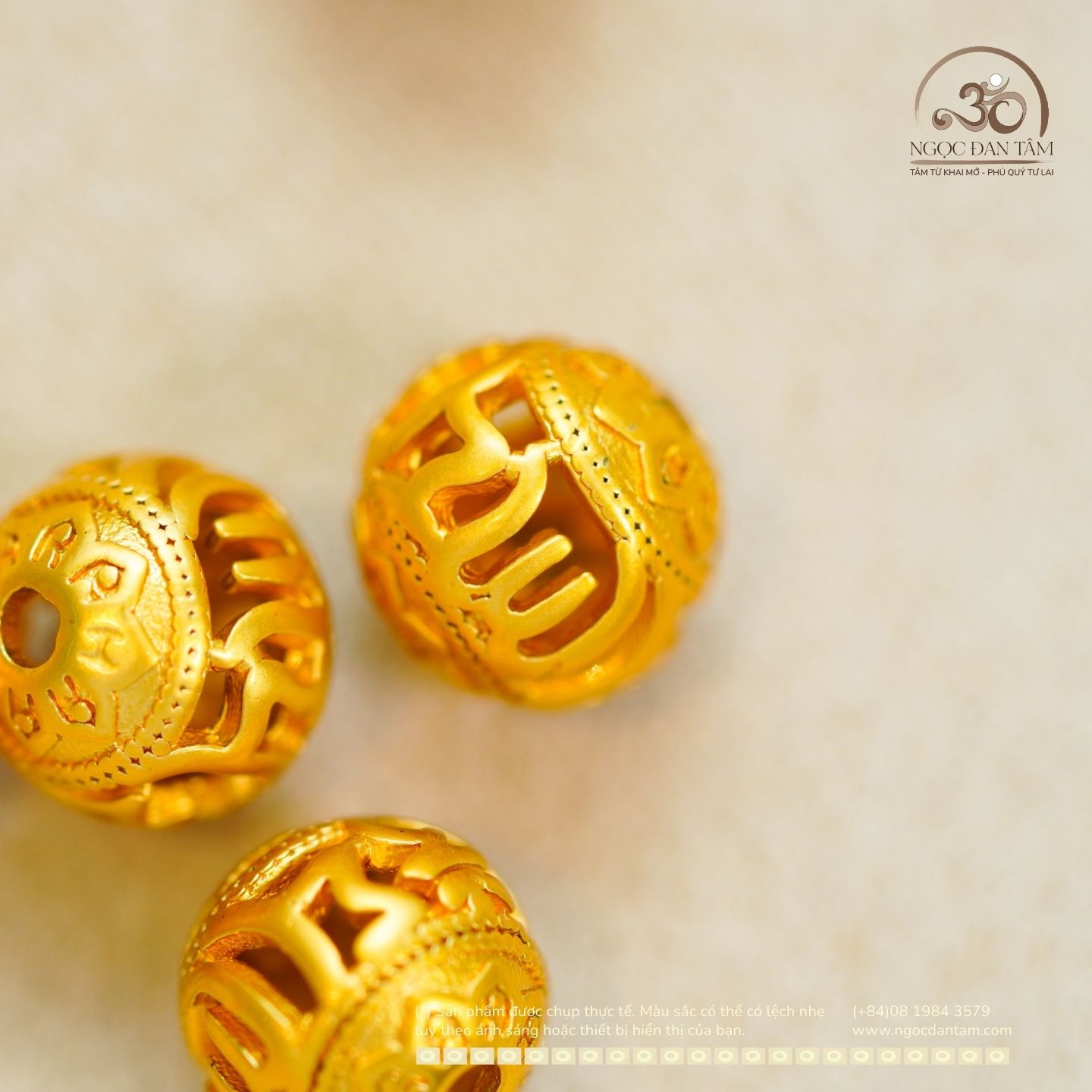  Charm Bi Tròn Lục Tự 7,94mm - Kim Loại Mạ Vàng 