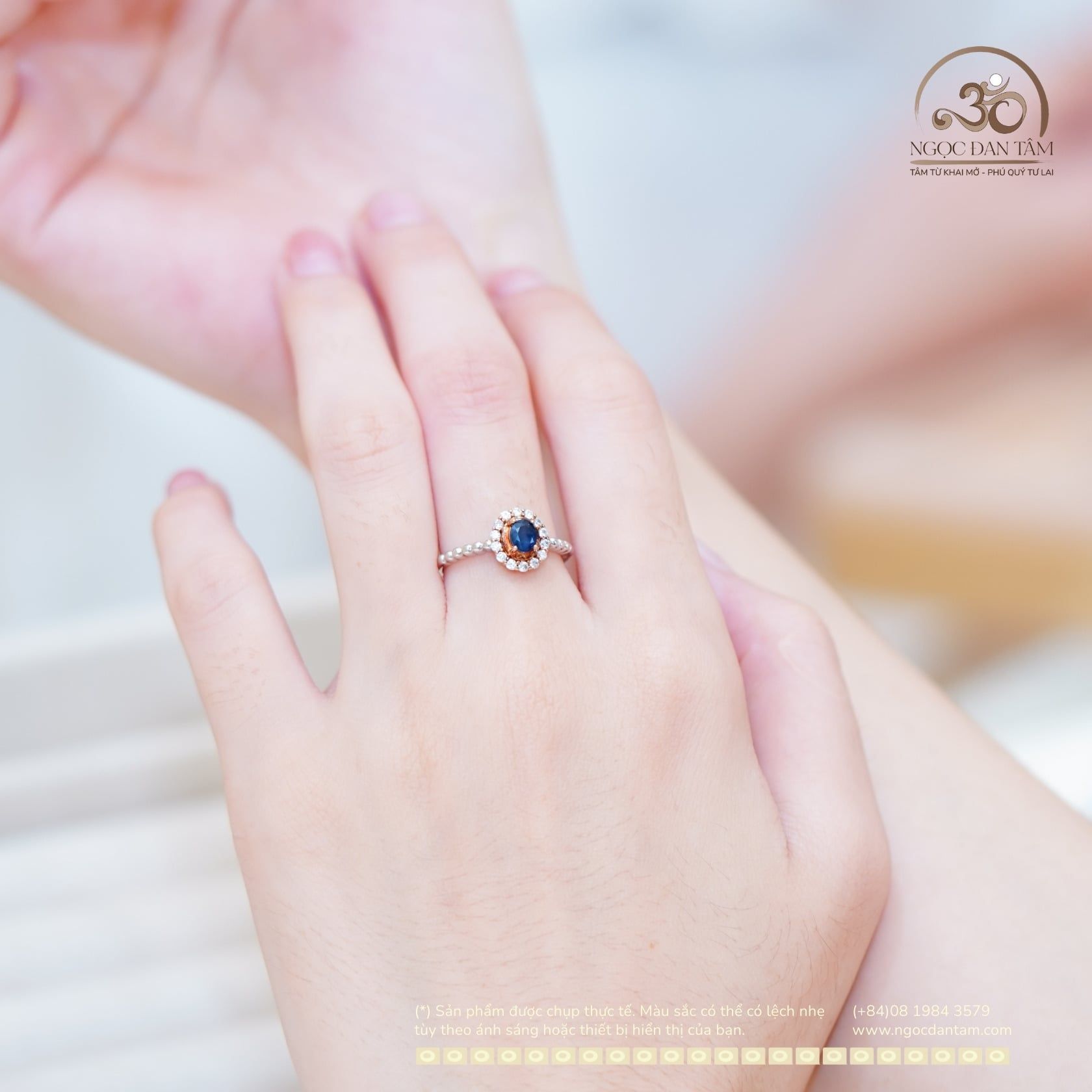  Nhẫn Bạc 925 Đính Đá Sapphire 4x5mm 