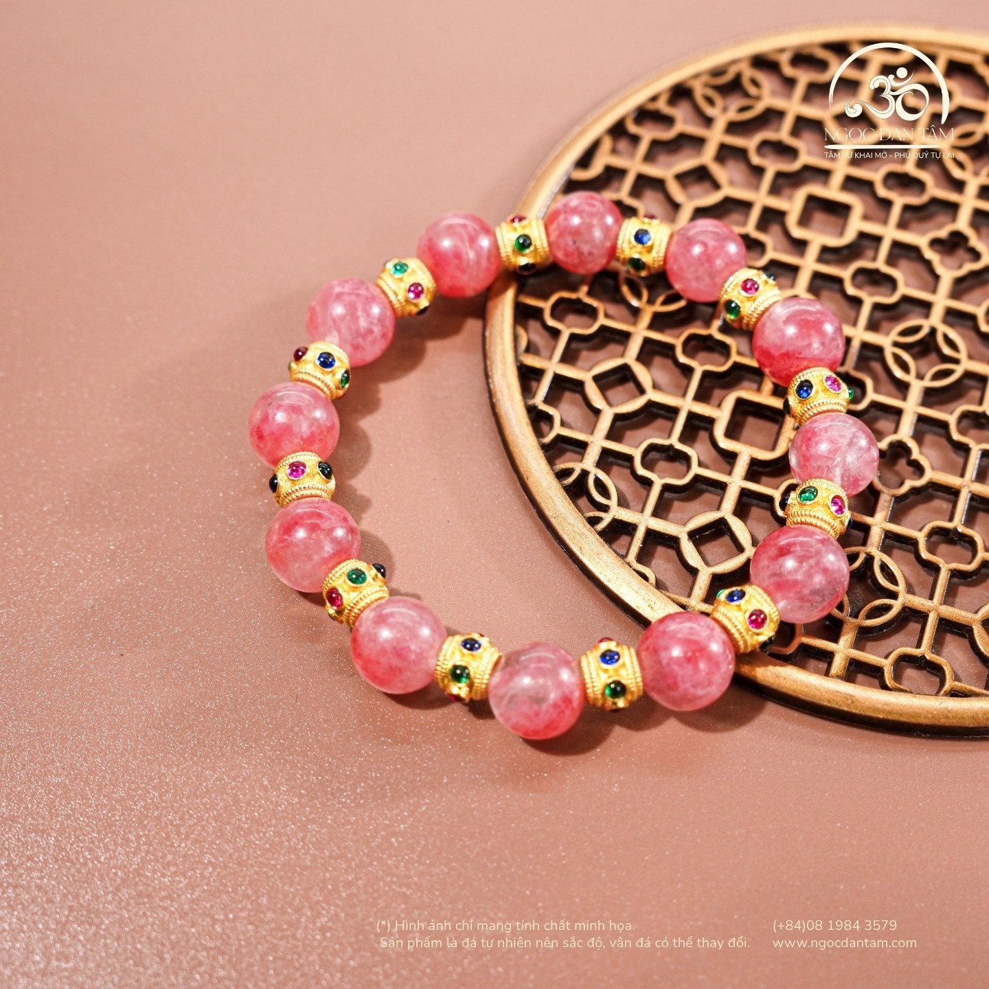  Vòng Tay Tường Vi 9mm 5A Phối Charm Đính Đá 