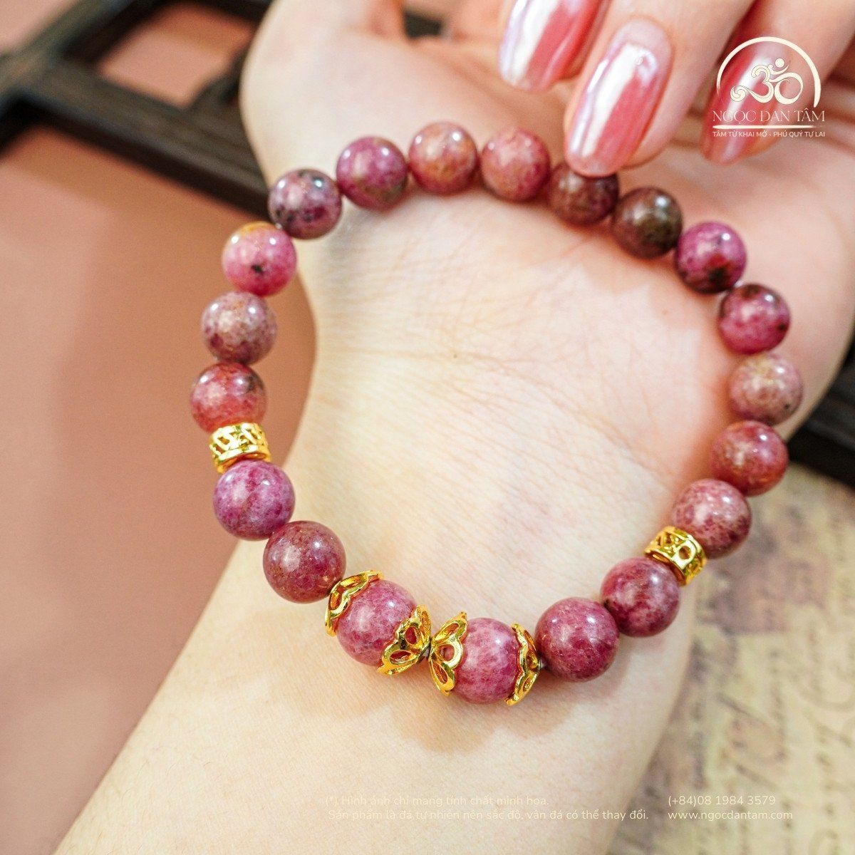  Vòng Tay Đá Thulite 8mm 2A Phối Charm 